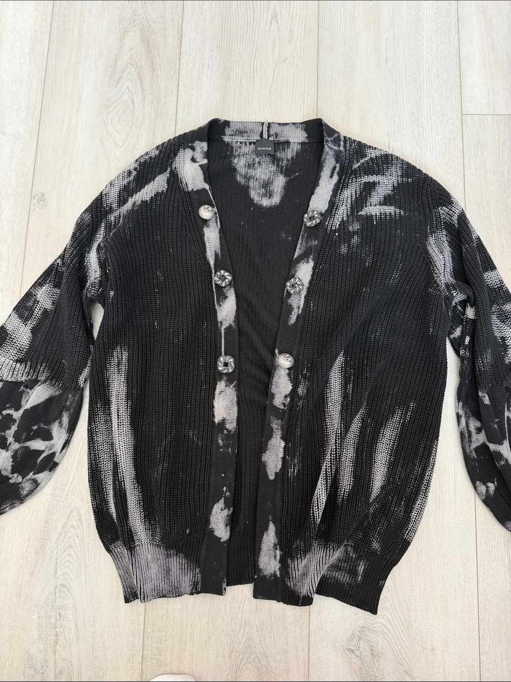 Pinko Abstract Print Cotton Knit Cardigan Sweater Size Large